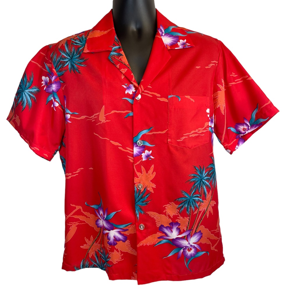 Mens Vintage 80’s Floral Red Hawaiian Button Up Shirt Euc Size Medium